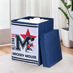 Kuber Industries Navy Blue Disney Mickey Star Printed Laundry Basket With Lid - 60 L-57