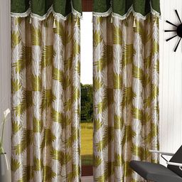 Cortina Green & White Set of 2 Printed Polyester Door Curtain-8