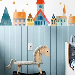 Jaamso Royals Blue & Red Cartoon House Printed Self Adhesive Wall Sticker-image-65