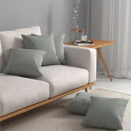 Green Textured Polyester 16 x 16 Inches Cushion Covers (Set of 5) by ROSARAHOME-picture-34