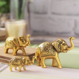 CraftVatika Set Of 3 Gold-Toned Metal Elephant Fengshui Vastu Statue Showpiece-14