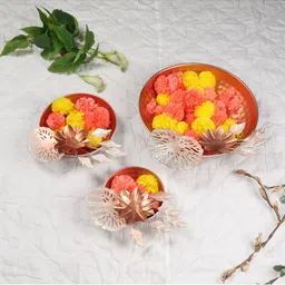 Amaya Decors Pack of 3 Copper Flower Design Urli Bowl-13