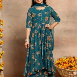 Miss Indya Girls Floral Printed Gotta Patti Anarkali Kurta With Trousers & Dupatta-image-68