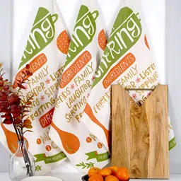TARAN LIVING 3-Pcs Off-White & Orange Printed Cotton Kitchen Towels-15