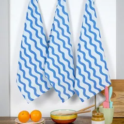 TARAN LIVING Blue & White 3 Pieces Printed Cotton Kitchen Towels-image-72