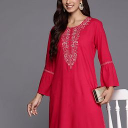 Indo Era Women Embroidered Bell Sleeves Thread Work Floral Kurta-14
