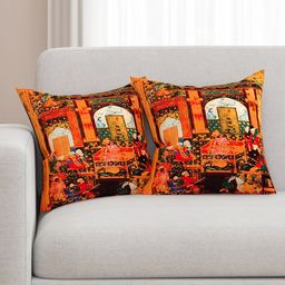 SEJ by Nisha Gupta Orange Set of 2 Printed 16'' x 16'' Square Cushion Covers-5