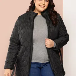 Sztori Plus Size Longline Quilted Jacket with Belt-picture-16