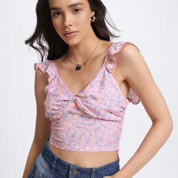 glitchez Dreamy Drape Printed Ruffled Twisted Crop Top-image-28