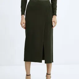 MANGO Solid Wrap Midi Skirt-picture-7
