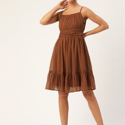 Antheaa Brown Dobby Weave Tiered A-Line Dress-picture-56