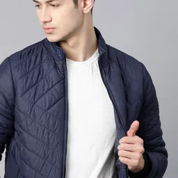 Roadster Men Navy Blue Solid Quilted Jacket-picture-47