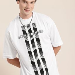 HERE&NOW Relaxed Fit Graphic Printed Drop-Shoulder Sleeves Pure Cotton T-shirt-image-48