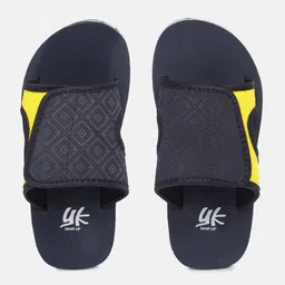 YK Kids Navy Blue & Yellow Geometric Printed Sliders with Cut-Out Detail-picture-9