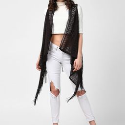 StyleStone Women Black Self Design Open Front Shrug-19