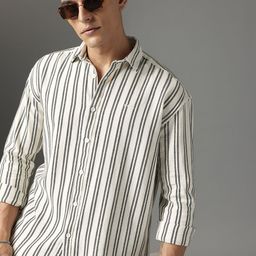 FCUK Pure Cotton Striped Drop-Shoulder Sleeves Relaxed Fit Casual Shirt-image-12