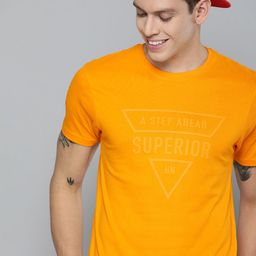 HERENOW Men Mustard Yellow Printed Round Neck Pure Cotton T-shirt-image-43