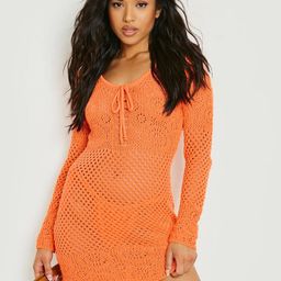Boohoo Petite Tie-Up Neck Crochet Mini Dress-image-43