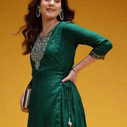 HERE&NOW Zari Embroidered Layered Lace-Up A-Line Ethnic Dress-image-23
