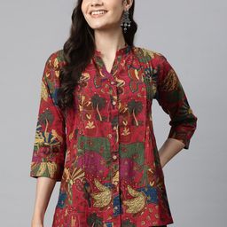 Readiprint Fashions Printed Mandarin Collar Cotton Shirt Style Top-image-53