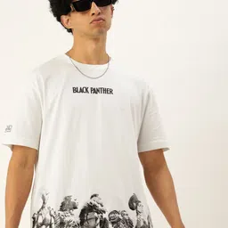Kook N Keech Men Off White & Black Cotton Marvel Black Panther Printed Oversized Fit T-shirt-image-70
