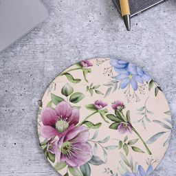 PENTADECO Beige & Blue Floral Printed Round Mouse Pad-26