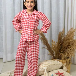Fairies Forever Girls Pure Cotton Checked Night suit-image-34