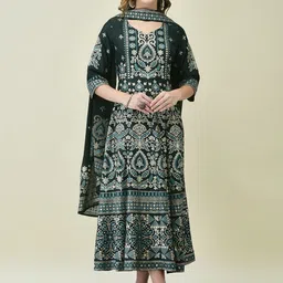 Shree Women Ethnic Motifs Printed Fit & Flare Maxi Ethnic Dresses With Dupatta-image-56