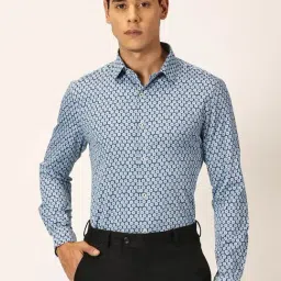 Thomas Scott Blue Slim Fit Printed Cotton Shirt-image-97