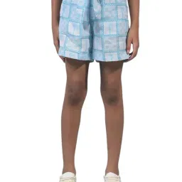 Crimsoune Club Girls Blue Cotton Regular Fit Self Design Shorts-image-58