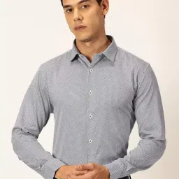 Thomas Scott Navy Slim Fit Printed Cotton Shirt-image-41