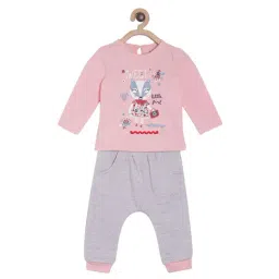 MINIKLUB Girls Pink & Grey Graphic Print Full Sleeves Top with Pants-image-31