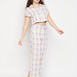 MADAME Mauve Check Top With Pants image 3