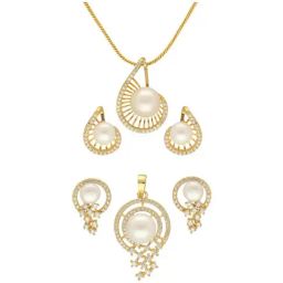 Sri Jagdamba Pearls Golden Golden Pendant & Earring Set for Women - Set of 2-image-68