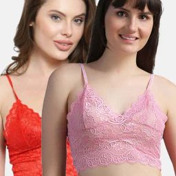 N-Gal Pink & Red Lace Work Bralette Bras - Pack Of 2-image-90
