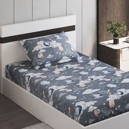 Home Centre Slate Kids Space Grey Printed Cotton 150TC Single Bedsheet Set 2.28 x 1.52m-image-46