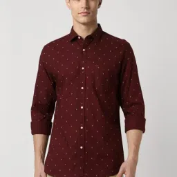 Peter England Maroon Cotton Slim Fit Printed Shirt-picture-0