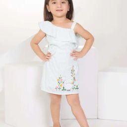 Peppermint Girls Teal Cotton Striped Dress-picture-29