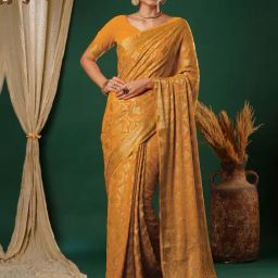 Satrani Turmeric Yellow Woven Saree With Unstitched Blouse-image-47