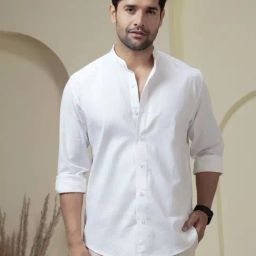 Perch White Linen Blend Slim Solid Casual Shirts-image-60