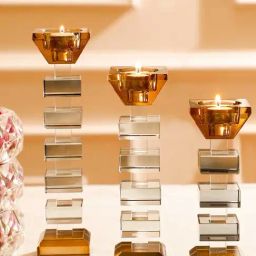 INV Home Clear & Brown Crystal Glass Alvaro Small Candle Holder-13