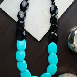 IMLI STREET Turquoise & Black Ethnic Tribal Handmade Resin Beaded Necklace-picture-4