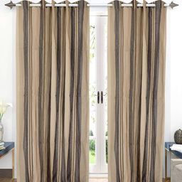 Saral Home Brown & Grey Set of 2 Striped Room Darkening Door Curtain-13