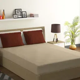 Swayam Chevron Beige & Brown 144 TC Cotton Blend Single Bedsheet with 1 Pillow Cover-image-27