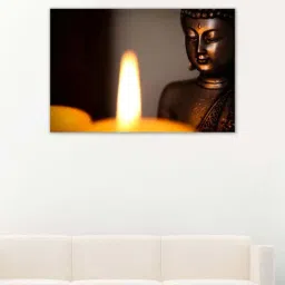 999store Brown & Black Buddha Statue And Candle Light Canvas Painting-38