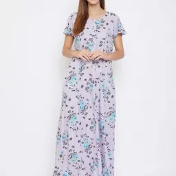 The Kaftan Company Purple Floral Print Nighty-picture-44