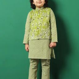 READIPRINT FASHIONS Kids Green Printed Full Sleeves Kurta, Pyjamas with Jacket-picture-16
