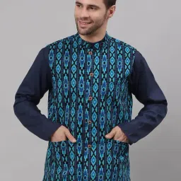 NEUDIS Black & Blue Sleeveless Mandarin Collar Nehru Jacket-image-97