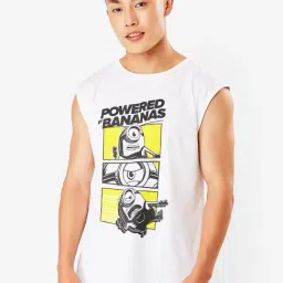 Bewakoof White Cotton Loose Fit Printed Vests-picture-43