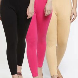 Gracit Black & Pink Mid Rise Leggings - Pack Of 3-image-74